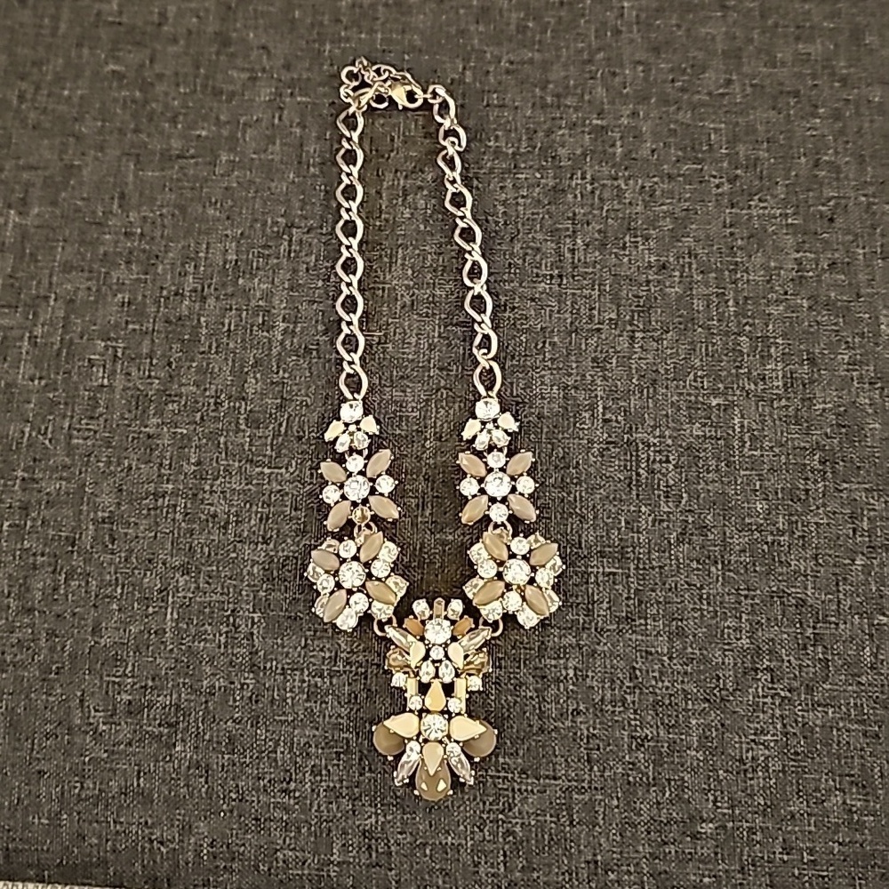 J. CREW gold tan stones costume jewelry statement necklace